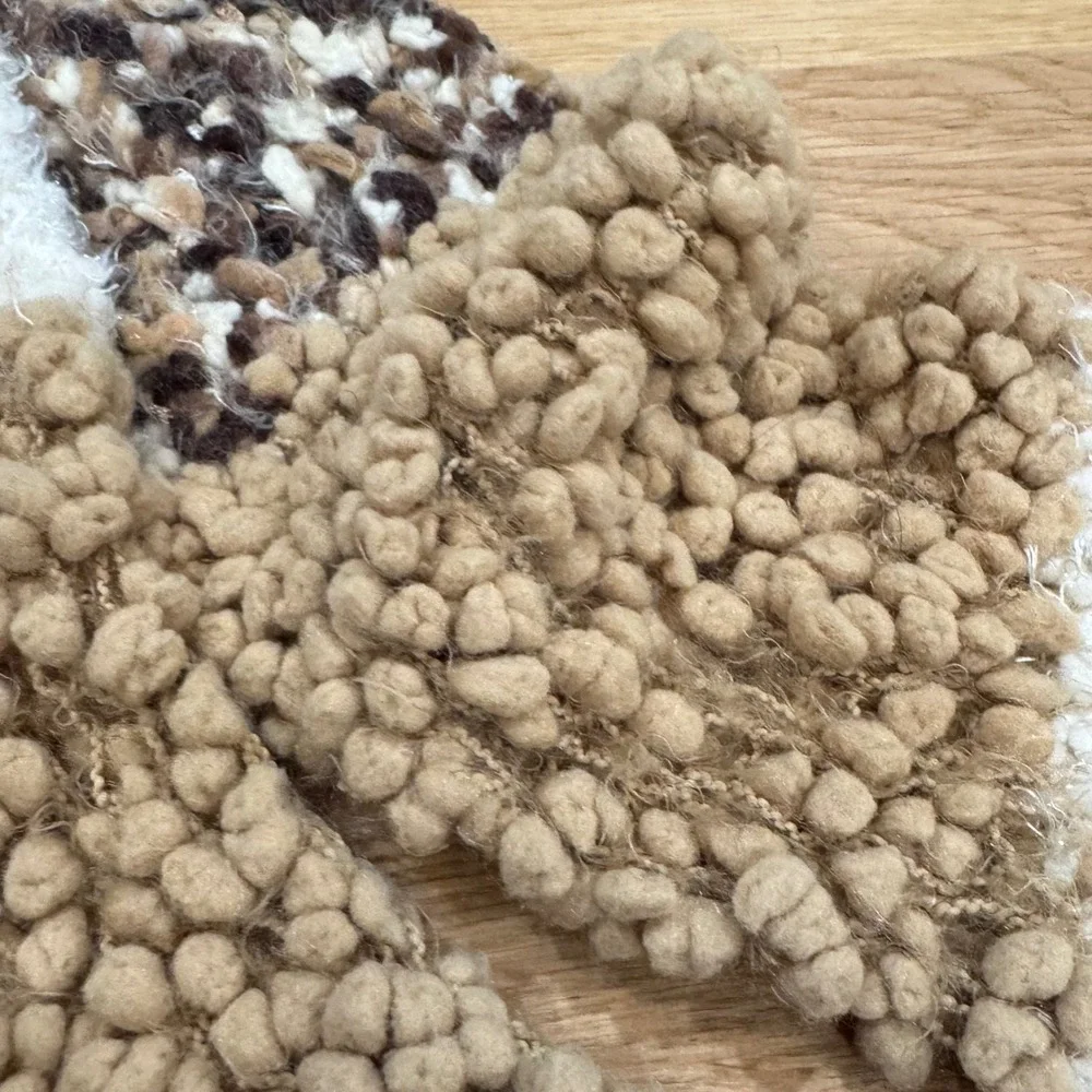 Handmade Chunky Knit Infinity Scarf Multi Texture Metallic Brown Tan Cream 64in